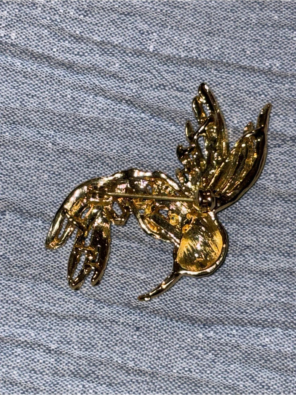 Gold-tone Blue & Green Hummingbird Bird Pin Brooch